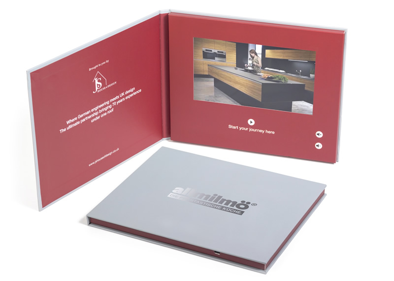 homeVideoBrochure01 Case bound hard back Video Brochure with 7 inch screen for kitchen installation company